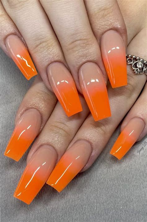 65 Ombre Nails Design Ideas And Tutorial Orange Acrylic Nails Faded