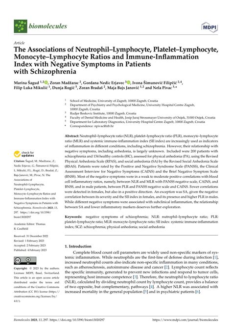 Pdf The Associations Of Neutrophillymphocyte Plateletlymphocyte