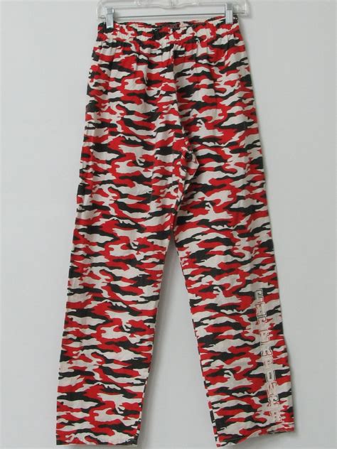 Vintage 1980s Pants 80s Crazy Mens White Red And Black Camo Print