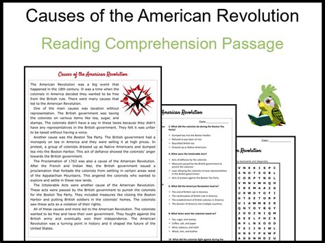 Causes Of The American Revolution Reading Comprehension And Word Search