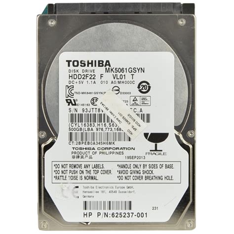 Toshiba MK5061GSYN 500GB SATA 300 7200RPM 16MB 2 5 Hard Drive