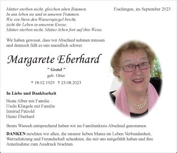 Traueranzeigen Von Margarete Eberhard Schwarzw Lder Bote Trauer