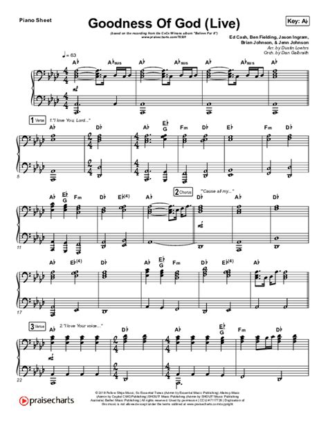 Goodness Of God Live Sheet Music PDF CeCe Winans PraiseCharts