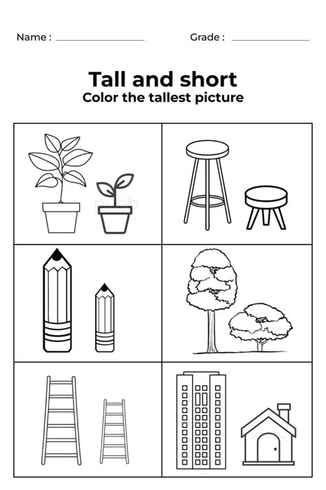 tall  short worksheets  preschool homeschooling thousandideas