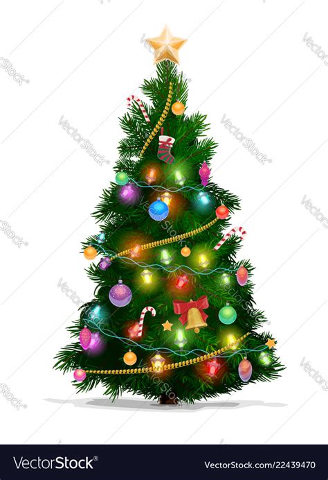 Christmas pine tree with star lights and balls Vector Image