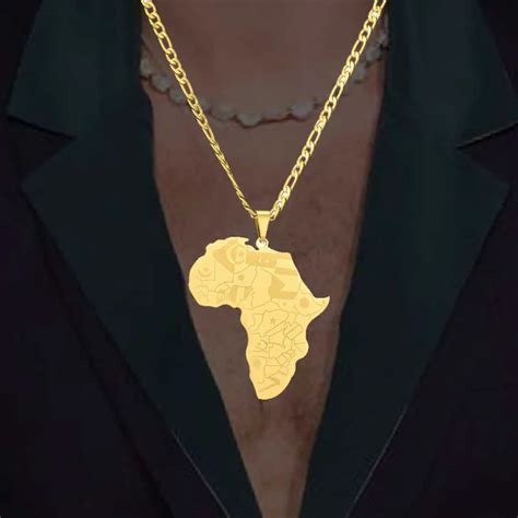 Anniyo African Map Couple Name Pendant Gold Stainless Steel Gold