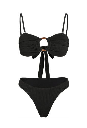 Strój Kąpielowy Bikini Dwuczęściowy Z Ozdobnym Kółkiem Kokarda Czarny L Inna marka Moda