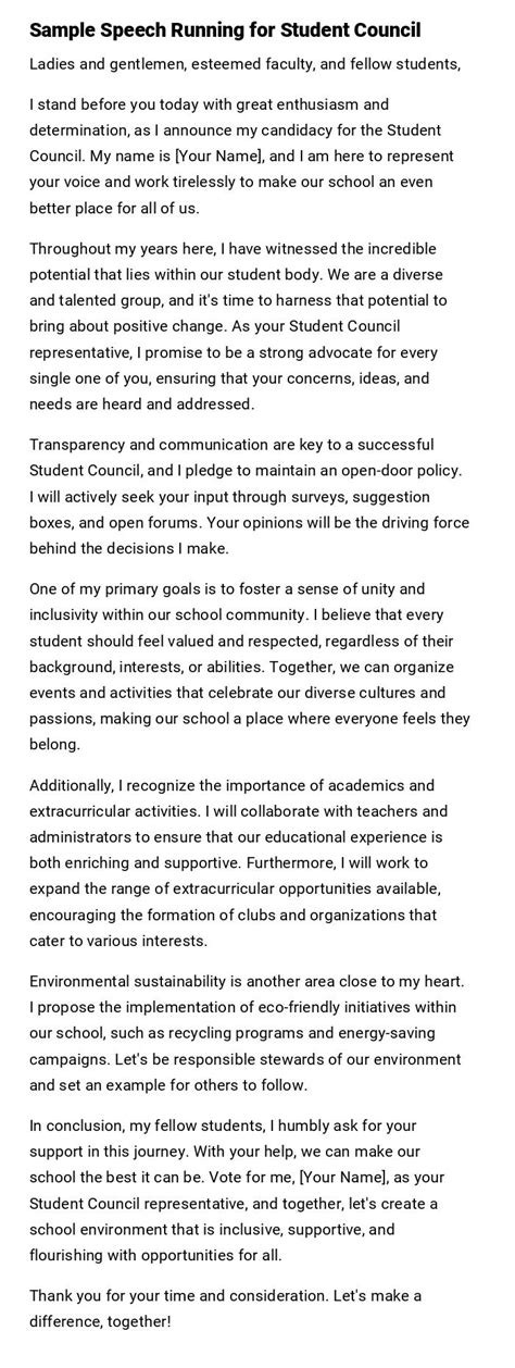 sample speech running  student council