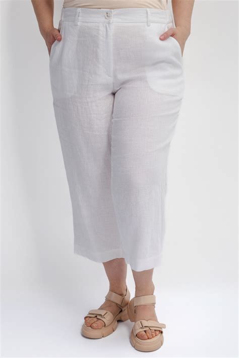 Брюки укороченные льняные, белые арт.3672 купить брюки, шорты стильные ...