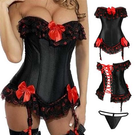 Women Lace Up Boned Bustier Corset Overbust Burlesque Top Lingerie Waist Cincher EBay