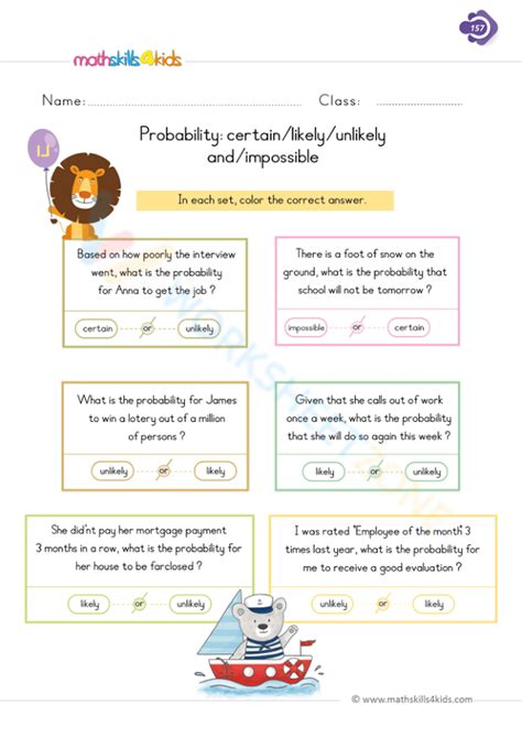 Probability Certain Likely Unlikely And Impossible Worksheet