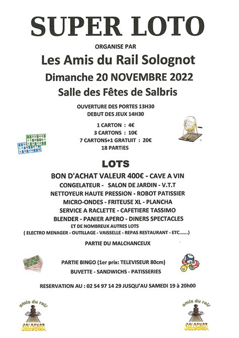 Super Loto Des Amis Du Rail Solognot Ville De Salbris Loir Et Cher