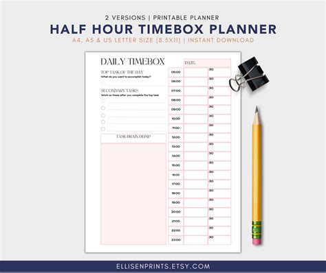 Printable Daily Timebox Planner For Productivity Focus Timebook Hourly