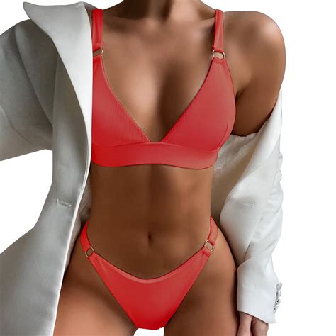 Xiuh Bikini Set For Women Women Ribbed Ring Bikinis Swimsuit Push Up