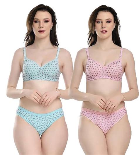 Buy Aamarsh Women Cotton Bra Panty Set For Lingerie Set Pack Of Color Blue Pink