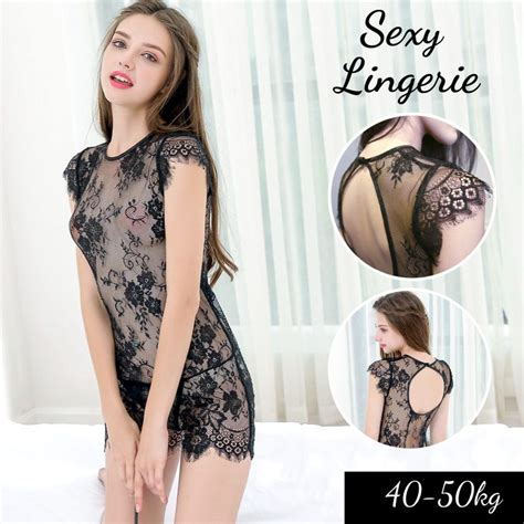 READY STOCK Black Chantilly Lace Babydoll Sleepwear Set Sexy Lingerie S368 Shopee Malaysia