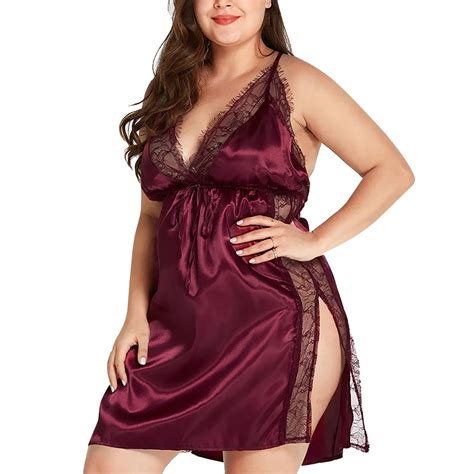 SZXZYGS Plus Size Lingerie Plus Size Pure Color Breathable Silk Satin