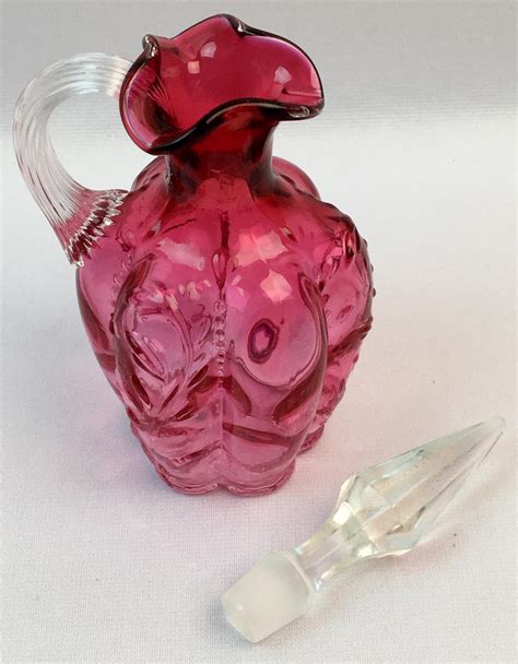 Lot Vintage Fenton Cranberry Glass Cruet Paneled Sprig Reverse Dot