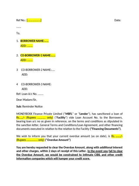 loan overdue reminder notice
