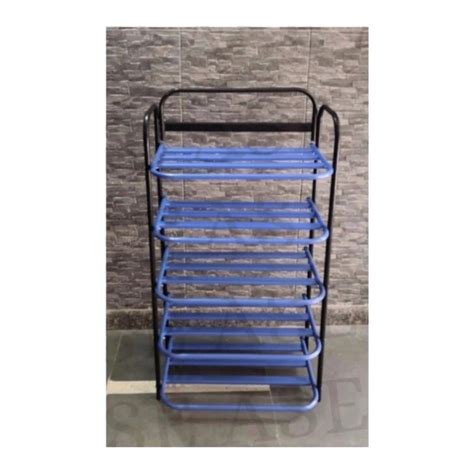 Powder Coated Mild Steel Metal Shoes Rack 5 Shelves Free Standing At