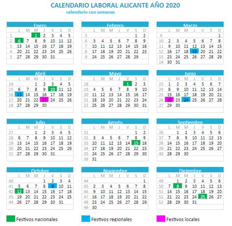 Calendario Laboral De Alicante Por Semanas Y Con Festivos