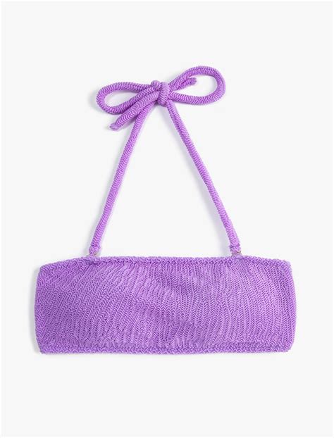 Mor Kadın Straplez Bikini Üstü Boyundan Bağlamalı Dokulu 3SAK10020MM Koton