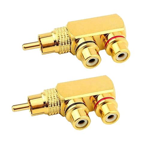 90 Degree Right Angle Rca Splitter1rca Male To 2rca Female Av Splitter Adapter Connectorgold