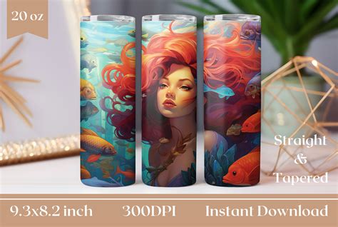 Colorful Mermaid Tumbler Wrap Design Graphic By Ailirel Design