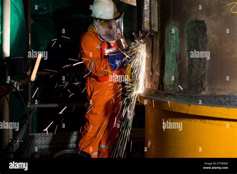 Man Welding On Oil Rig Stock Photo Alamy