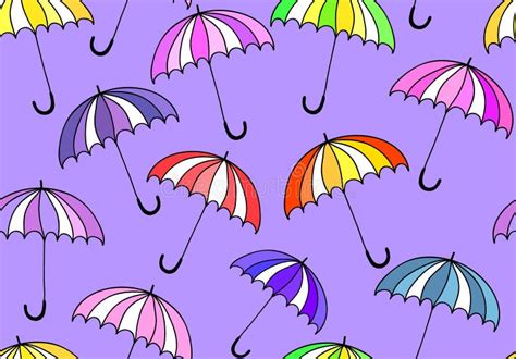 Seamless Pattern With Bright Colorful Umbrellas And Rain Stock Vector