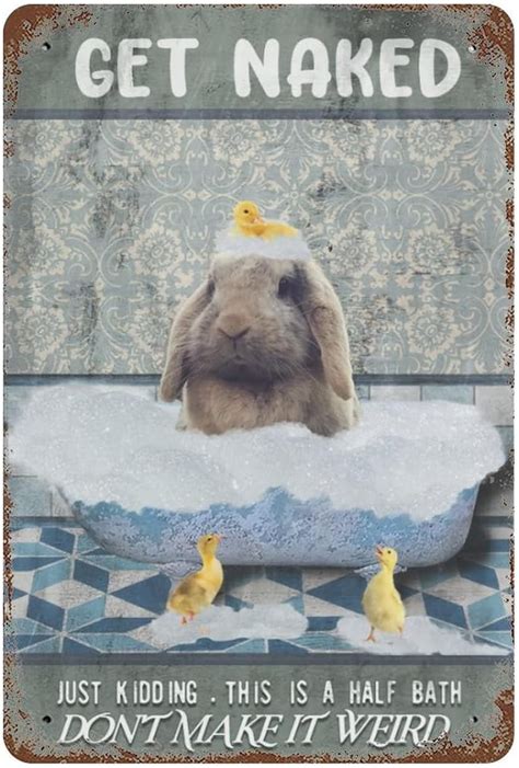 Get Naked Just Kidding This Is A Half Bath Rabbit Vintage Tin Sign Rabbit Lover Gift Bathroom