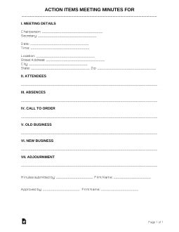 Free Action Items Meeting Minutes Template - PDF | Word – eForms