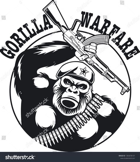 Gorilla Wearing Beret Holding Assault Rifle Stock Vector Royalty Free