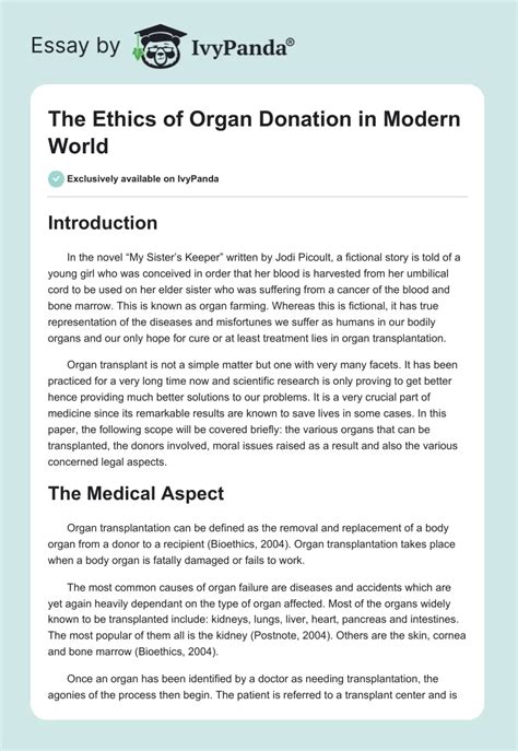 The Ethics Of Organ Donation In Modern World 1752 Words Essay Example