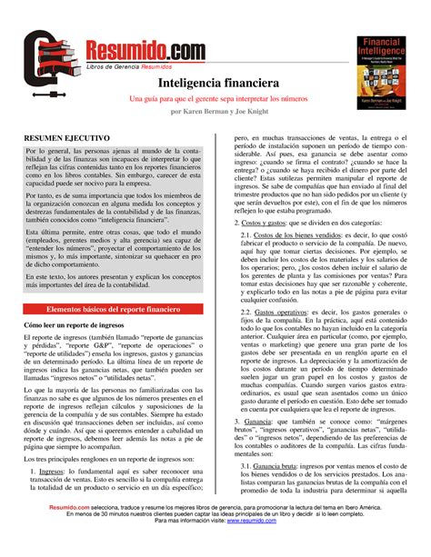 Pd Libros Inteligencia Financiera Resumido Selecciona Traduce Y