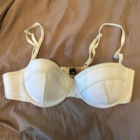 Traingl Bikini Top White Pink Inside Size Depop