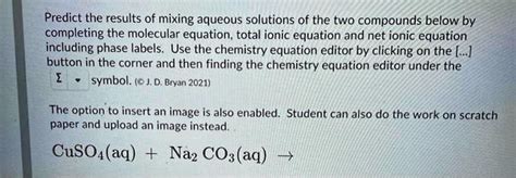 Solved Predict The Results Of Mixing Aqueous Solutions Of The Two