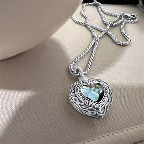 Luxury Sterling Silver Blue Heart Crystal Pendant Cremation Etsy