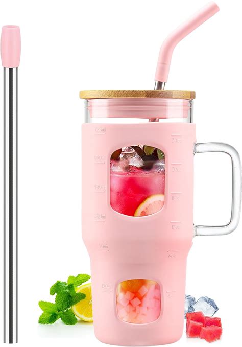 Amazon Winsa Oz Glass Tumbler With Lid And Straw Iced Coffee