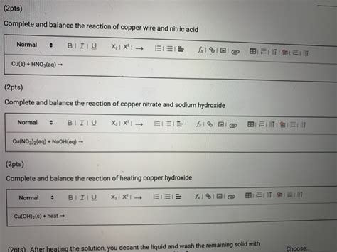 Solved Pts Complete And Balance The Reaction Of Copper Chegg