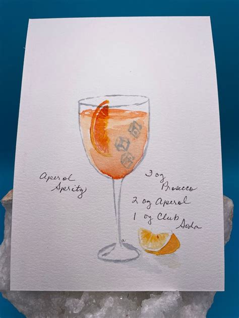 Watercolor Postcard Aperol Spritz Cocktail Cocktail Recipe Cocktail Greeting Etsy Watercolor