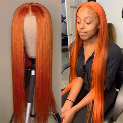 28 30 Inch Straight Orange Colored 13x4 Lace Front Wig Remy Ginger