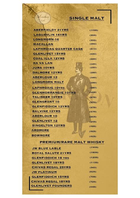 Menu at Garrison, Chennai