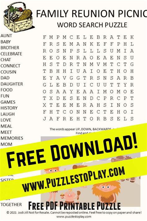 Family Reunion Picnic Word Search Puzzle | Family reunion, Word search ...