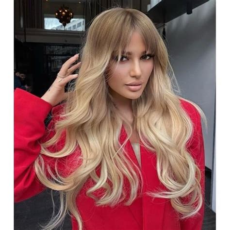 Perruque Blonde Ombrée Avec Frange Cheveux Synthétiques Bruns Ombrés Blond Platine Sans Colle
