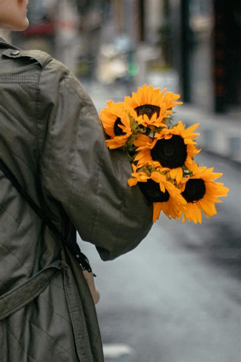 woman holding  bunch flowers  stock photo