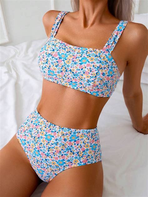 Generic 2025 New Bikini Women S Seperated Swimwear Printed Fresh High Waist Swimsuit Walmart