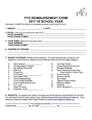 Fillable Online PTO Reimbursement Form 17 18 Fax Email Print PdfFiller