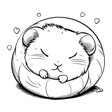 Premium Vector | Black and white cartoon illustration of cute cat sleeping on pillow