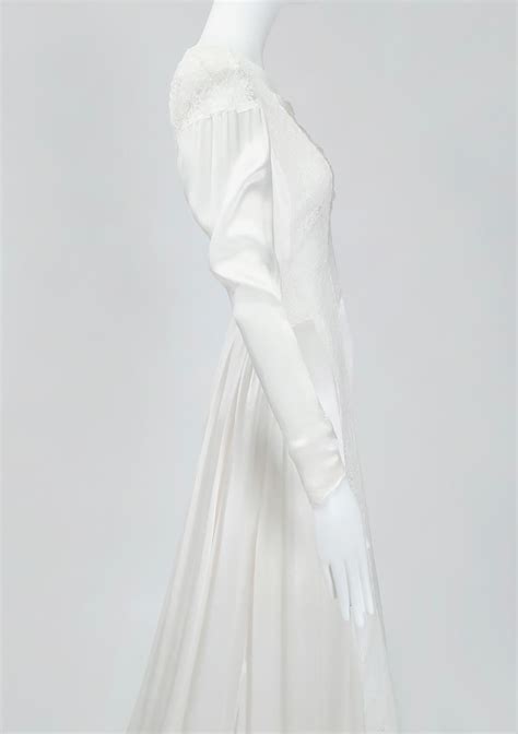 Nearly Naked White Satin Deco Wedding Gown W Transparent Lace Panels XS S For Sale At StDibs